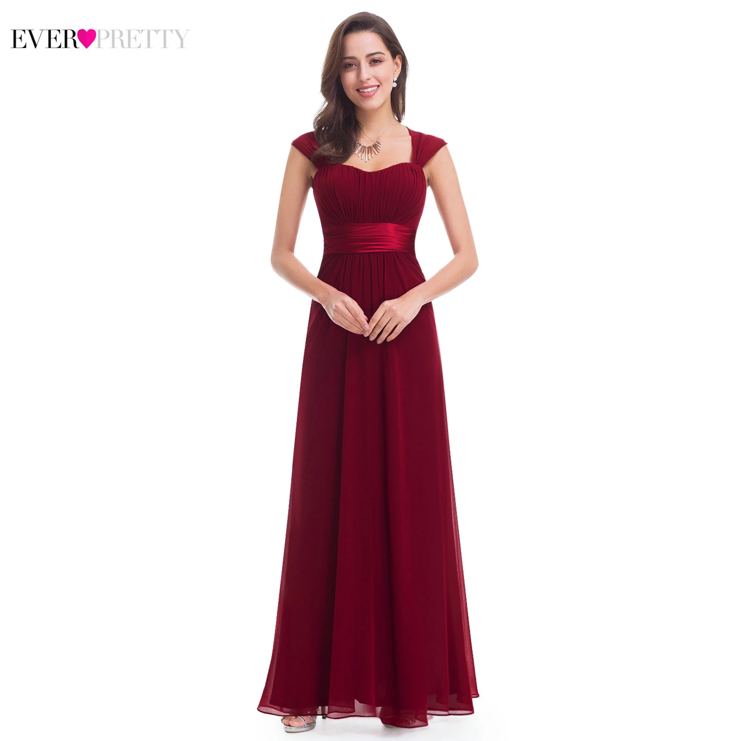Розовые платья подружки невесты Ever Pretty 08834 длинные шифоновые 4 цвета Дешевые Свадебные платья подружки невесты свадебный подарок - Цвет: Burgundy