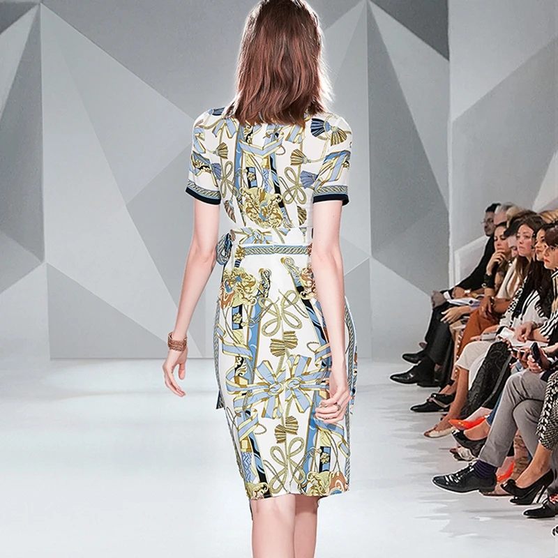 

Summer New Fashion Vintage Print Dress Women Sexy O-Neck Short Sleeve High Waist Lace-up Split Irregular Bodycon Dresses