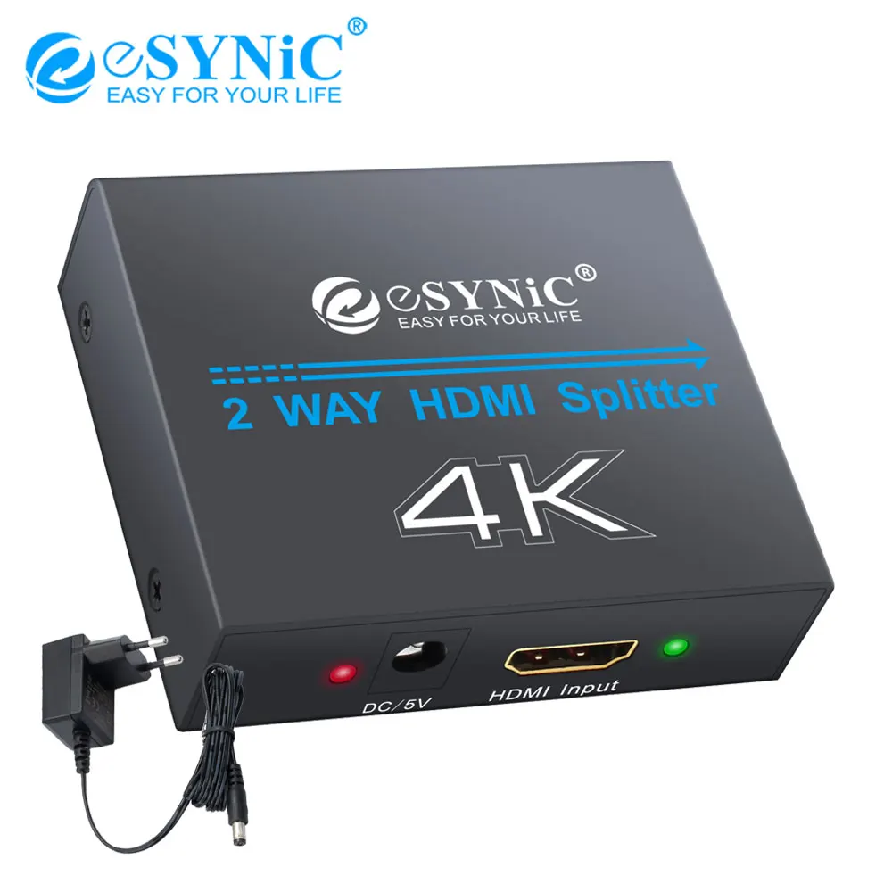 ESYNiC 4K HDMI совместимый сплиттер 1X2 распределительный усилитель 1 с 2 дисплей для PS4