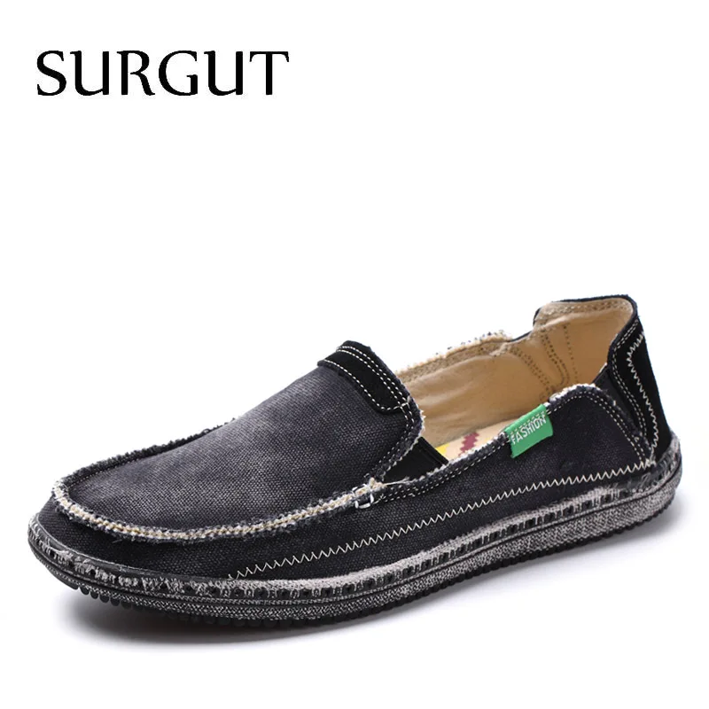 03 Black SURGUT/Новинка; модная мужская обувь для вождения на все сезоны; лоферы; эспадрильи; дышащая мужская повседневная парусиновая обувь на плоской подошве; размеры 39-47 - Color: 03 Black