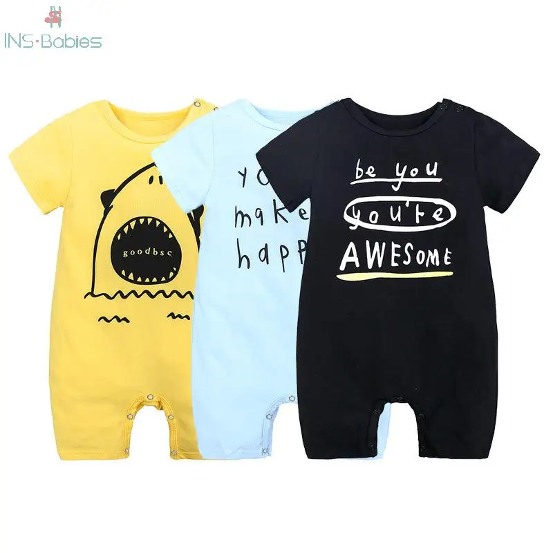 Newborn Baby Boys Summer Thin Rompers New Cartoon Short Sleeved Jumpsuit Infant Cotton Climbing Clothes Animal Pajamas Out |