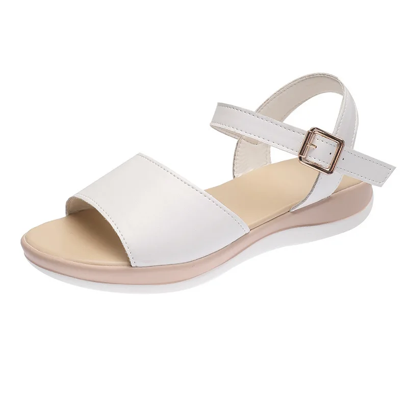 

Large Size Comfort Shoes for Women Luxury Sandals Open Toe Summer Heels Suit Female Beige Big Fashion Peep Girls Flat Black 2021