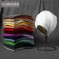 visrover 25 colors unisex autumn winter solid color real cashmere beanies with pompom new cashmere man woman warm wool skullies
