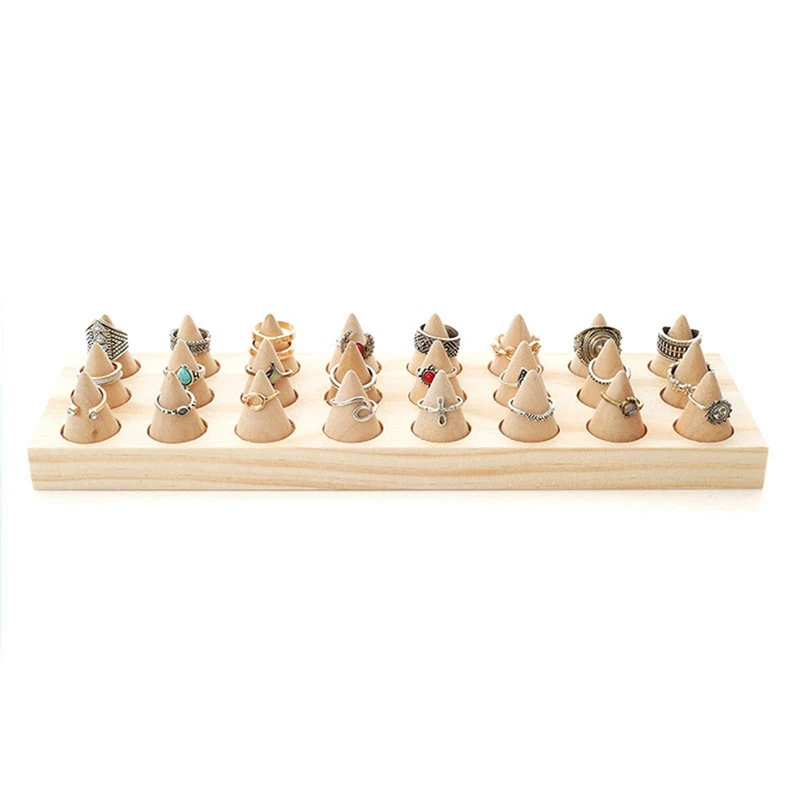 

1Pcs Wooden Finger Type 24 Ring Ring Display Tray & 1Pcs Wooden Hanging Earrings Necklaces Bracelets Storage Shelf