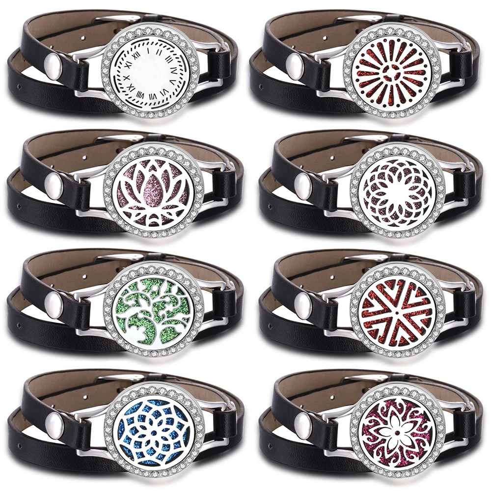 

New Flower Fairy Aromatherapy Leather Bracelet Cubic Zirconia Essential Oil Locket Bracelet 2021 Couple Wristband Gifts Jewelry