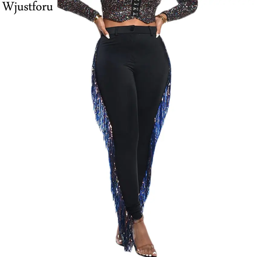 Wjustforu красочные модные брюки с кисточками высокой талией обтягивающие