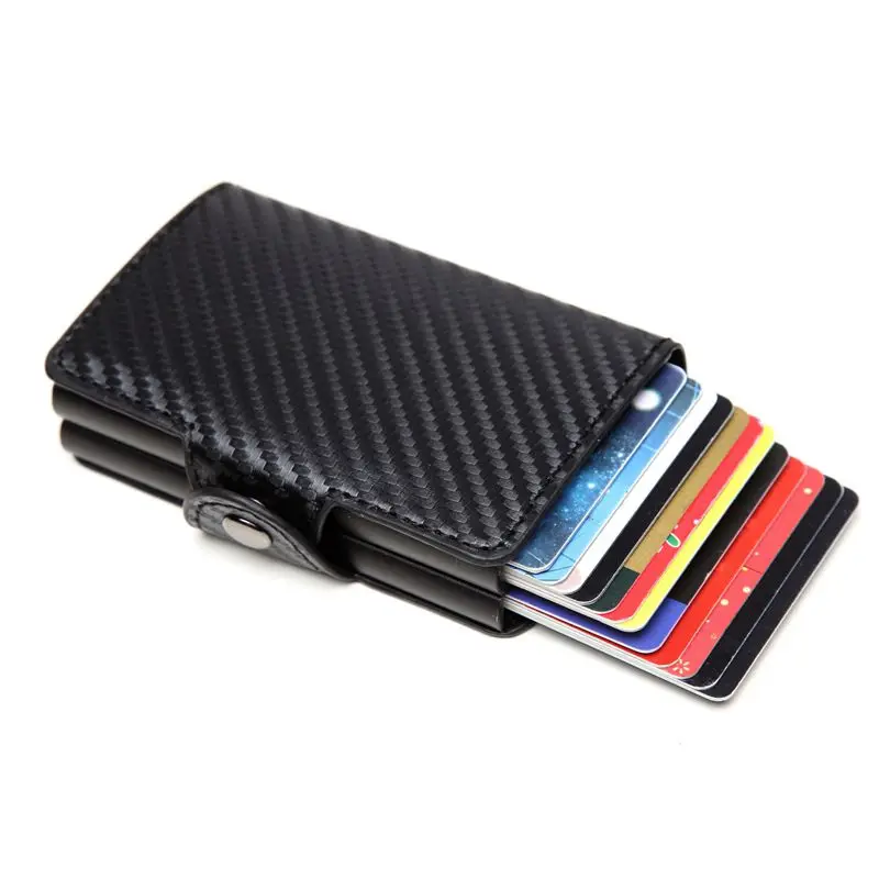 2021 men double aluminum leather purse credit card holder rfid wallet automatic pop up anti theft business 12 id cardholder free global shipping