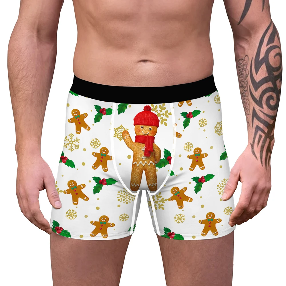 Mens Christmas Print Underwear Boxer Spandex Homme 3D Boxershorts Boxers Breathable Sports Long Flat Male Xmas Underpants | Тематическая