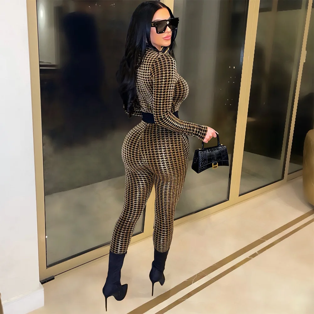Женский жаккардовый комбинезон RMSFE облегающий длинный на пуговицах с длинным