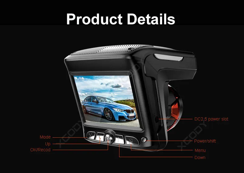 XGODY 2 в 1 HD Автомобильный видеорегистратор радар 2,4 ''HD экран дисплея ABS корпус детектор скорости автомобиль камера для приборной панели видеокамера рекордер