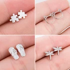 Минималистичные ювелирные изделия, серебряные серьги-пазлы для женщин, милые маленькие кошки, стрекозы, уникальные заклепки в виде тапочек, детские подарки