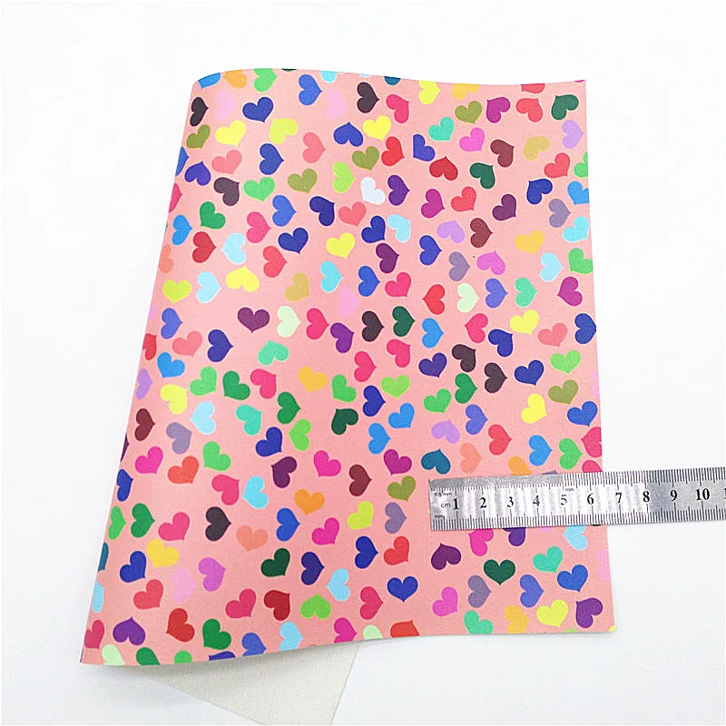 Радужные полосы блестящая кожа сердца цветы звезды принт синтетическая замша