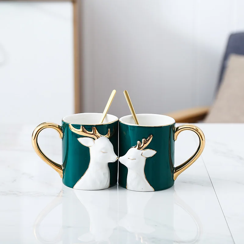 Creative Porcelain Coffee Cup Double Luxury Heart Shaped Saucer Tea Cups with Spoon Milk Tazas Creativas Home Container LL50TC | Дом и сад