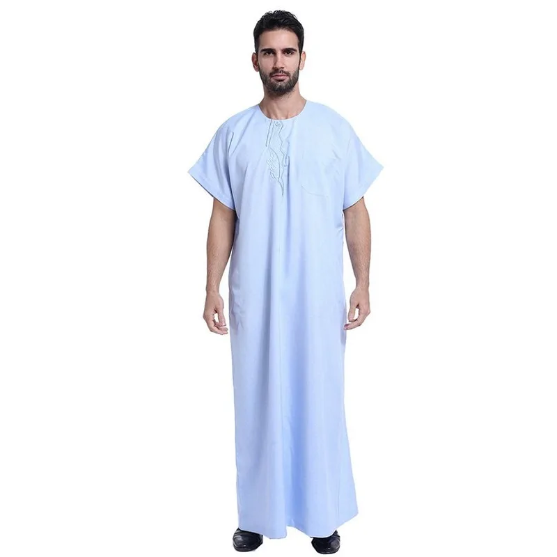 Muslim Islamic Clothing for men Arabia Embroidery abaya plus size dubai Men's Kaftan Short sleeves Jubba baju muslim pria |