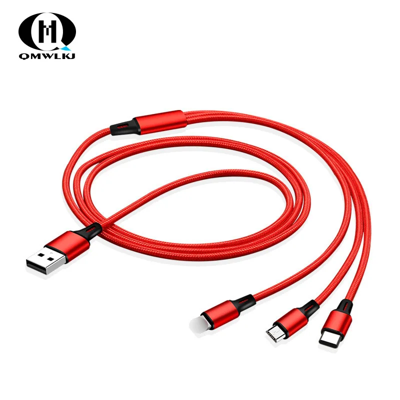 3 в 1 Usb Быстрый кабель несколько зарядки Micro usb type C Кабель Apple нейлоновая строка