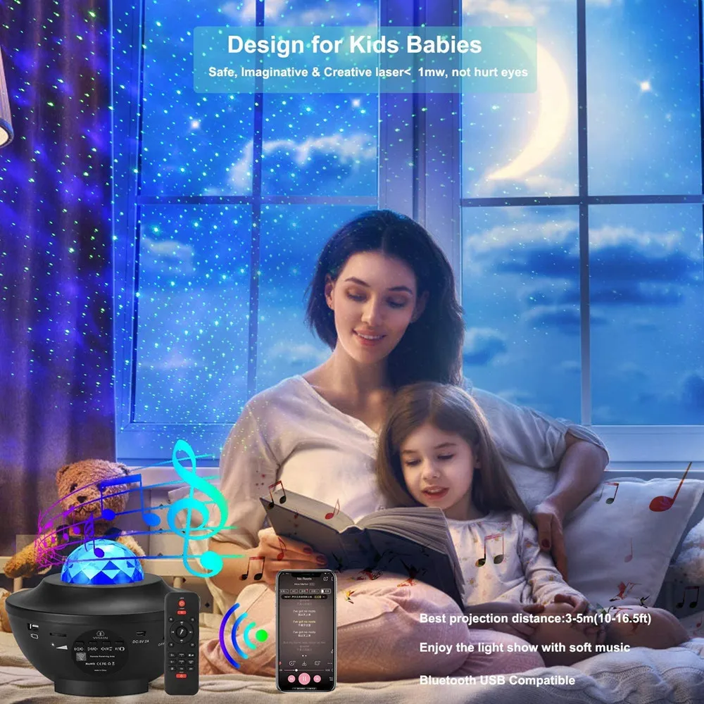 Проектор звездного неба Галактический светильник цветной Blueteeth USB голосовое