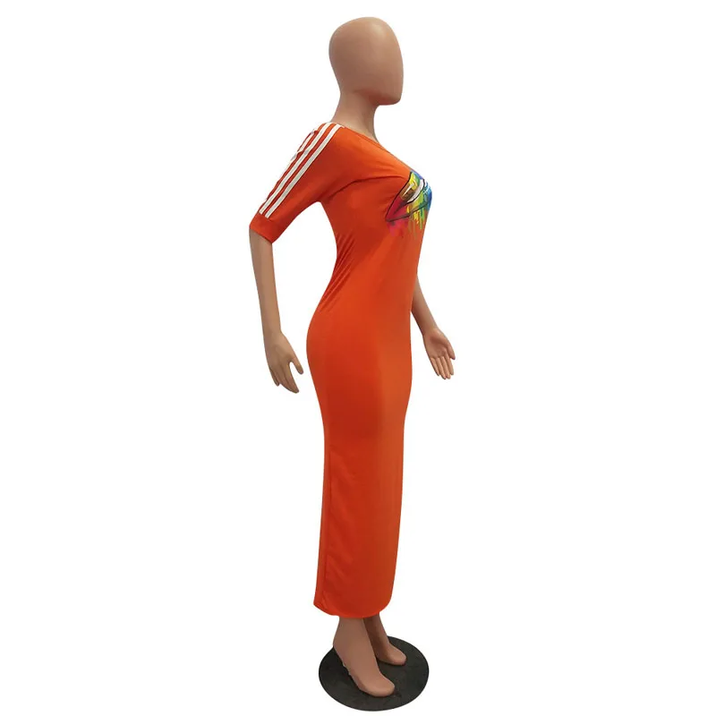 Повседневное Для женщин Bodycon платье летние модные разноцветные радужные губы офсетная печать обхват талии, обхват бедер, ужин платья для Для женщин vestidos mujer