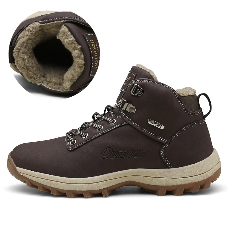 Brown Boots VESONAL/брендовые качественные мужские ботинки из искусственной кожи для мужчин; зимние теплые короткие плюшевые кроссовки для взрослых; Мужская модная дышащая обувь для ходьбы - Цвет: Brown Boots