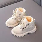 Зимняя детская кожаная обувь, зимние ботинки для мальчиков, плюшевая теплая обувь для маленьких девочек, уличные ботильоны для младенцев и студентов STP060