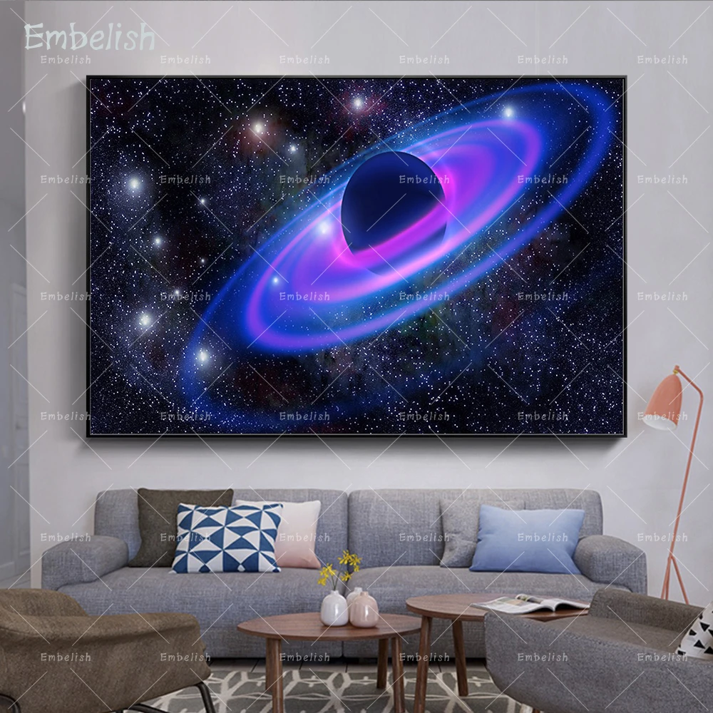

1 Pieces Blue Starry Abstract Universe Planets Landscape HD Canvas Oil Paintings Home Decor Pictures For Living Room Wall Poster