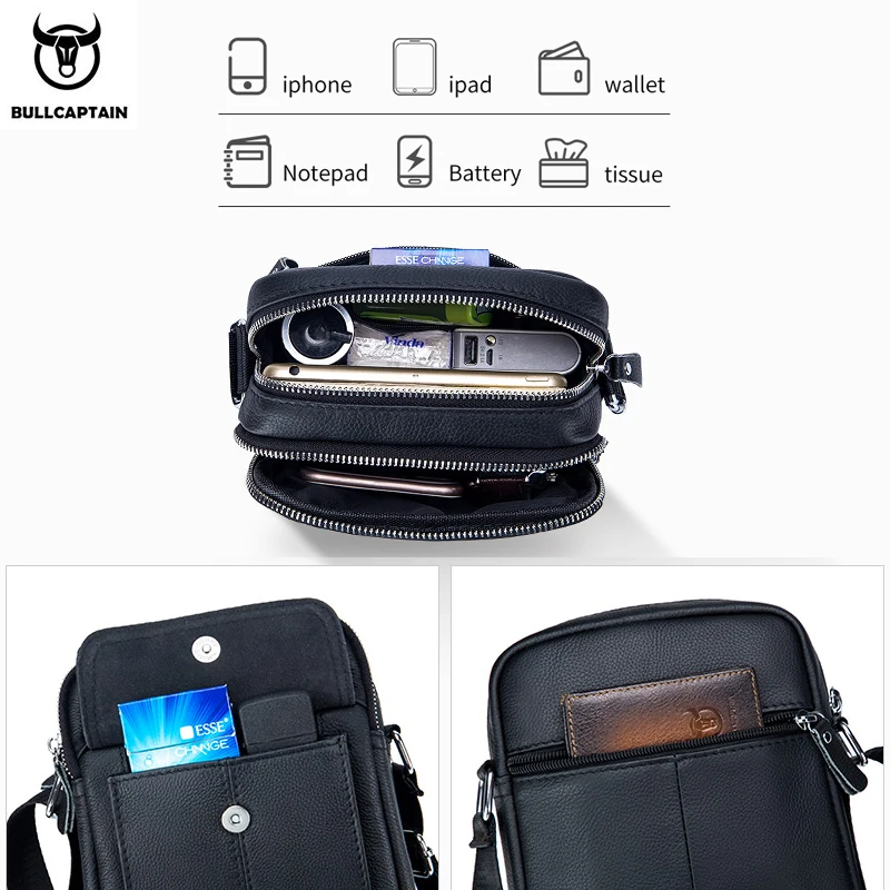 BULLCAPTAIN Men's Genuine leather Top layer cowhide business casual one-shoulder messenger bag Shoulder bag 016