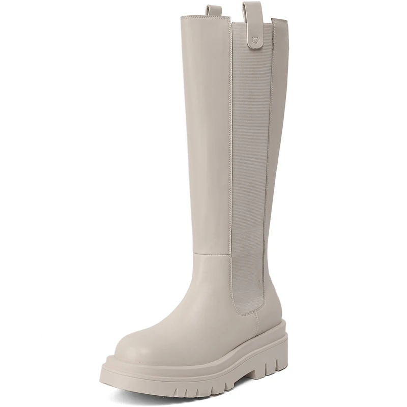 

Autuspin Women Knight Boots Fashion Genuine Cow Leather Round Toe Knee-high Platform Botas Winter Party Nightclub Shoes Woman