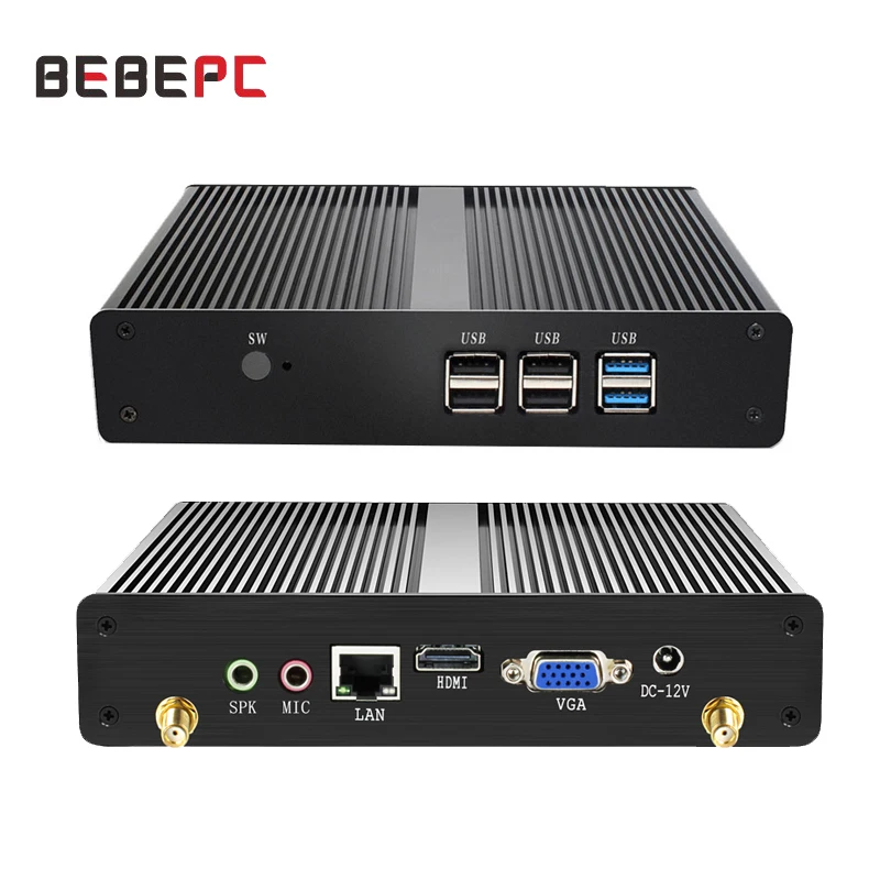 Мини ПК без вентилятора Winoows10 Intel Core i3 4010Y i5 5287U 4200U 8 * USB Wi Fi HDMI VGA мини HTPC DDR3L