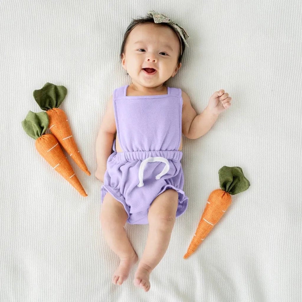 Летний комбинезон для малышей однотонный на бретелях маленьких мальчиков и