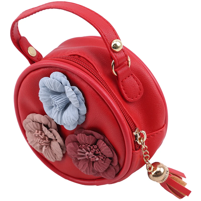 

Children Small Round Bag Cute Flower Decor Handbag Purse Simple Diagonal Bag Trendy Baby's Mobile Phone Purse