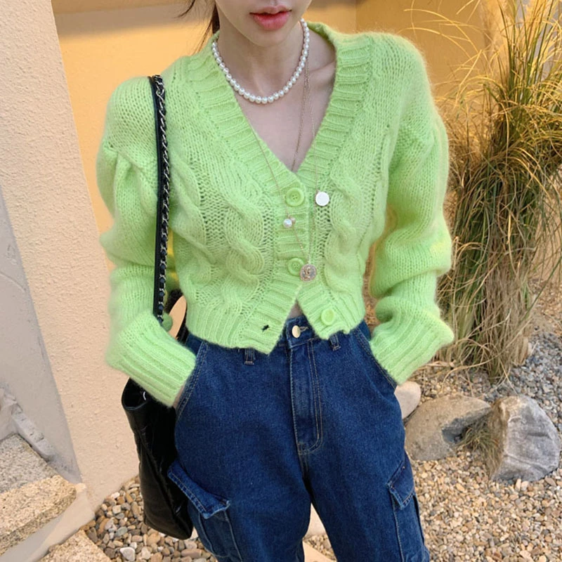 Женская трикотажная кофта с V-образным вырезом и длинным рукавом |