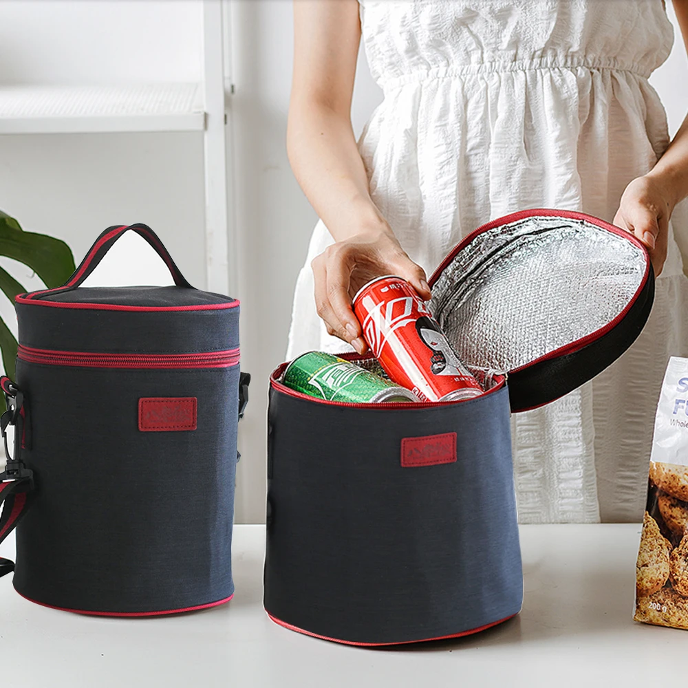 

Thickened Round Lunch Box Bag Lunch Bag Oxford Cloth Large Round Bucket Lunch Insulation Bag