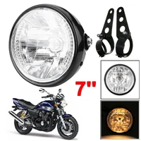 7 motorcycle bike round headlight led turn signal light with black bracket mount 12v head lamp for harley bobber honda yamaha