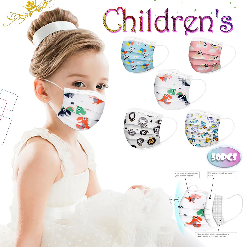 

20/30/40/50 Pc Face Masks Children's Mask Disposable Mask Halloween Dinosaur Space Robot Print Mixed style 3 Ply Ear Loop Masks