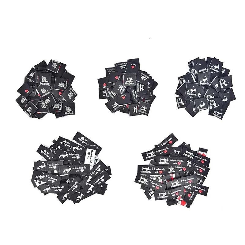 50pcs Woven Handmade With Love Cat Sewing Machine Clothing Labels Embossed Tags DIY Flag For Garment Accessories | Дом и сад