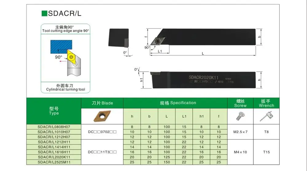 

OYYU SDACR1616H11 SDACL1616H11 Carbide Inserts Shank Turning Lathe Tool Holder SDACR Cutting Arbor CNC use DCMT High Quality