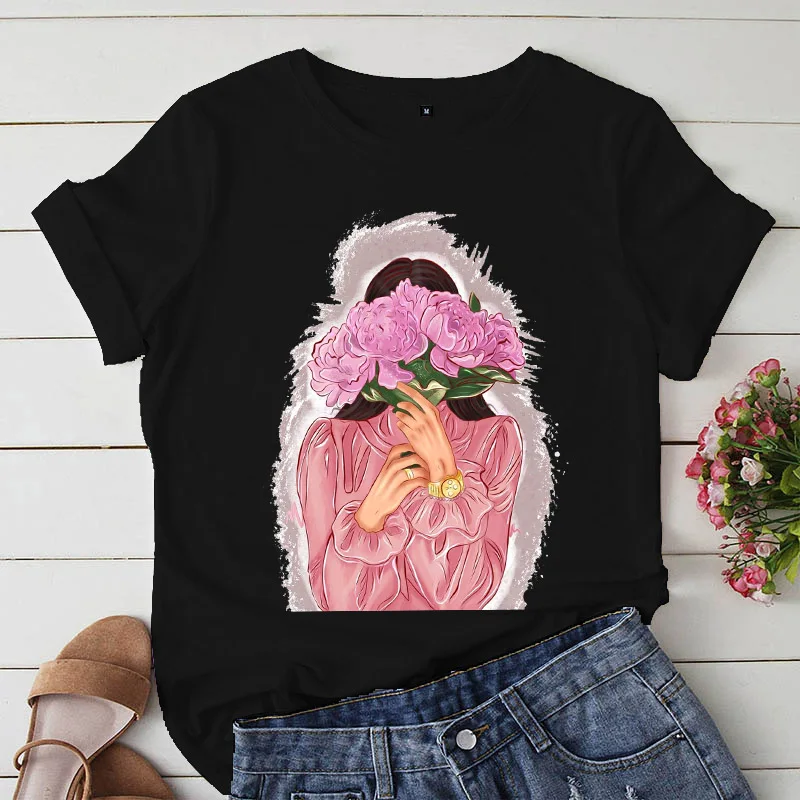 

Kawaii Tee-shirt Cartoon Girl Print T-shirt Women Tee Tees Harajuku Aesthetic Top Lady O-neck Anime New Female Graphic Tshirt