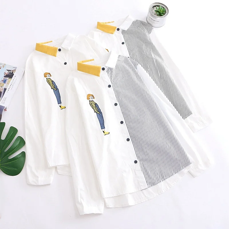 

Hsa Women Blouse and Tops Long Sleeve Patchwork Neck Striped Shirts Long Sleeve Button Up Casual Street Tops Spring Cute Shirts