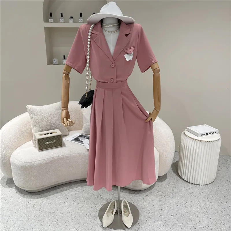 

Two piece set Women's Spring Summer 2021 Fashion Pleated skirt casual suit coat