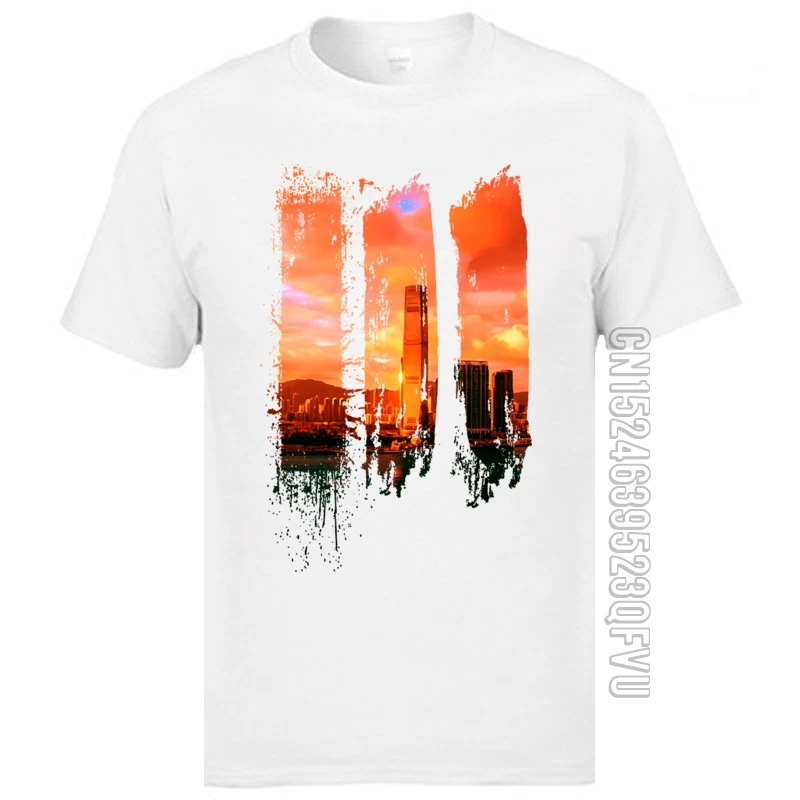 Популярные белые футболки с изображением Калифорнийского города и заката