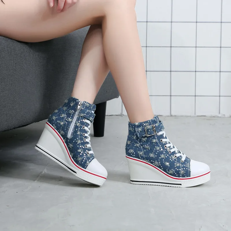 Холщовая обувь кеды из джинсовой ткани женские 2020 г. Осень весна синие Сникеры на