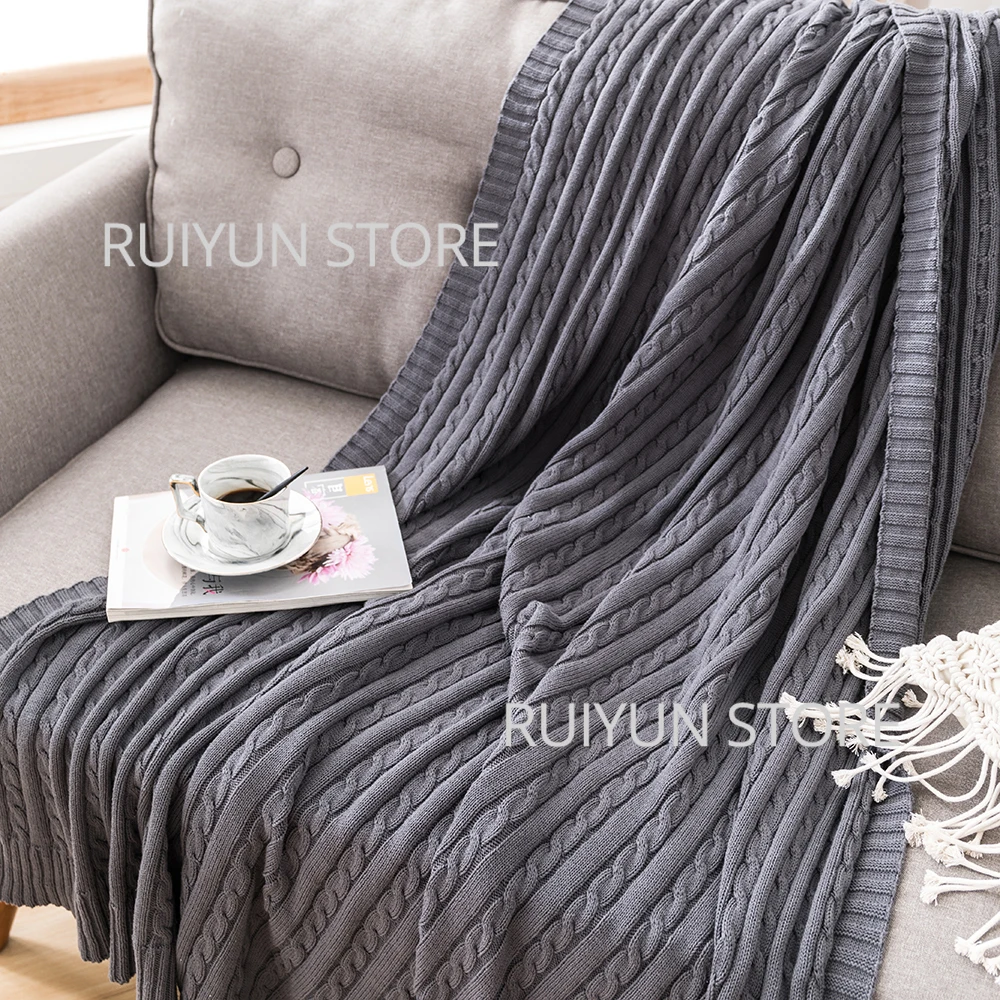 Manta tejida de algod&oacute;n de Color s&oacute;lido, manta de hilo para aire acondicionado, cama, sof&aacute;, manta de viaje, textil para el hogar, 110x180cm/180x200cm-2