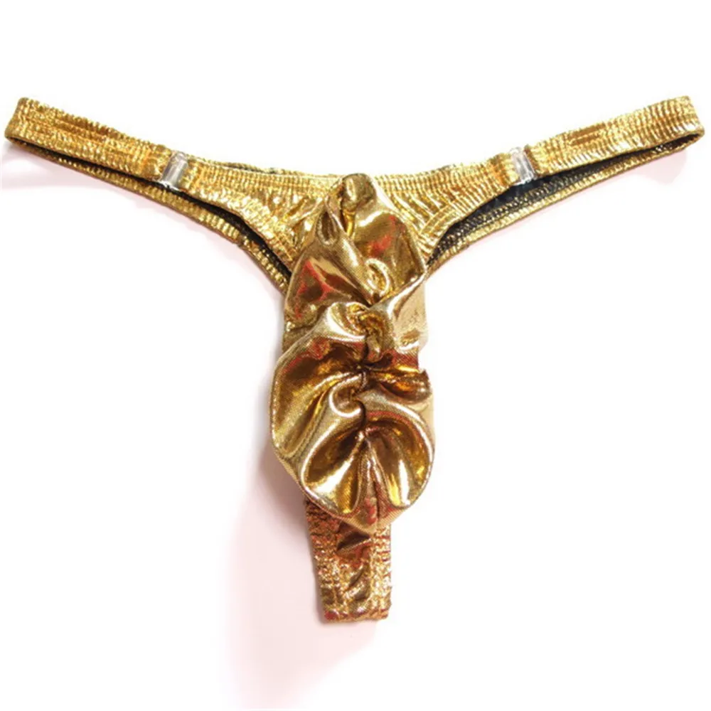 Мужские Трусы-стринги золотистого цвета сексуальное нижнее белье для геев с