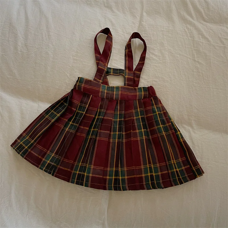 

Fashion Brand Autumn Winter Strap Dress Korean Plaid Print Casual Cute Retro Dress Baby Kids Girls Pleated Overall Clothes