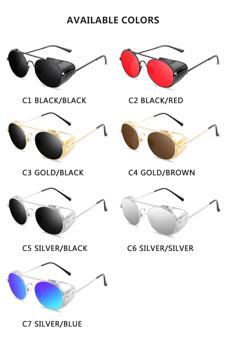 

2020 Retro Steampunk Style Sunglasses Men Women Brand Designer Round Metal Frame Punk Lens Sun Glasses Gafas de Sol