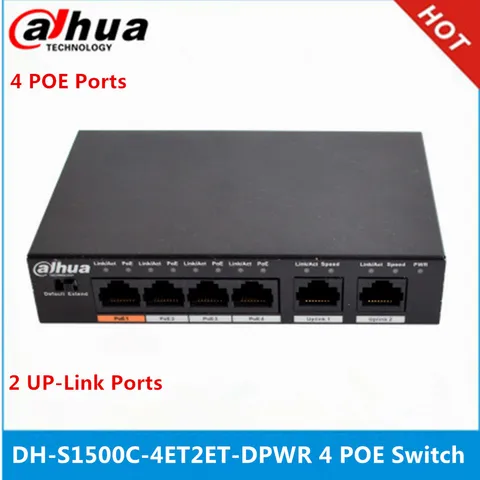 Коммутатор Dahua 4ch DH-S1500C-4ET2ET-DPWR, Ethernet коммутатор с поддержкой расстояния транзита питания 250 м