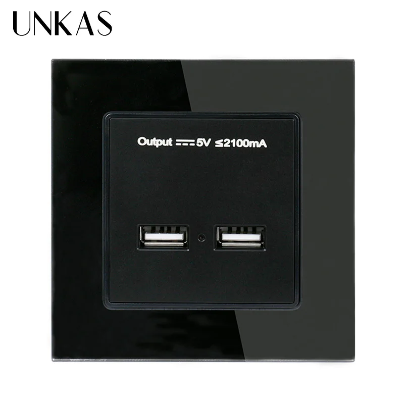 Настенная розетка UNKAS из закаленного стекла с двумя USB-портами умный индукционный