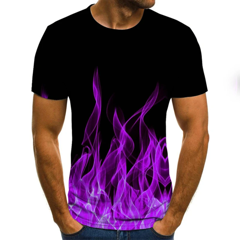 

Футболка для мальчиков и девочек, модная Повседневная рубашка с 3D-принтом фиолетового огня и дыма, большие размеры, лето