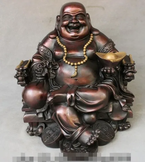 YM 323 16 &quotНастоящая китайская бронза Дракон YuanBao сумка счастливый смех статуя
