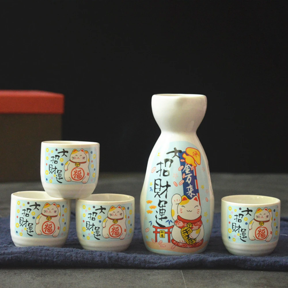 

Набор японского ликера сакэ, 5 шт., Набор Винных горшков, керамические чашки, термостойкие бокалы для вина, подарок счастливой кошки