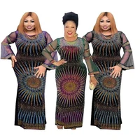 new winter women bazin rich african ethnic printed rhinestone dress autumn velvet fashion exotic party maxi dresses for women